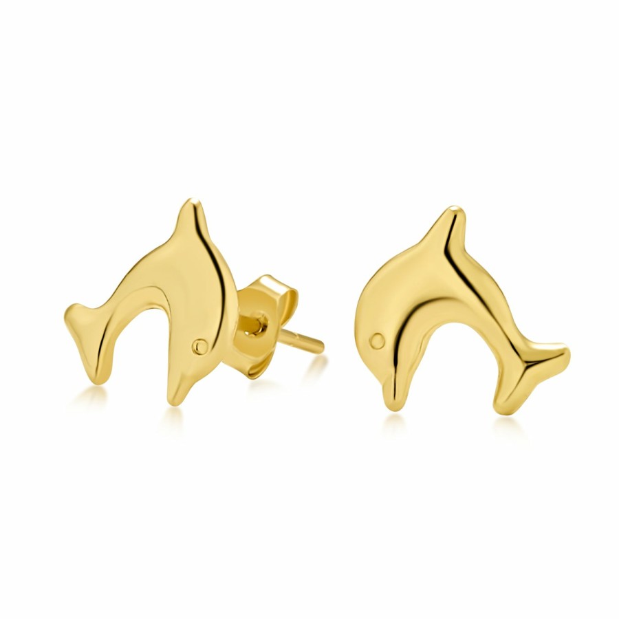 Shop Women Bling Jewelry | Tiny Real 14K Nautical Vaction Dolphin Starfish Stud Earrings