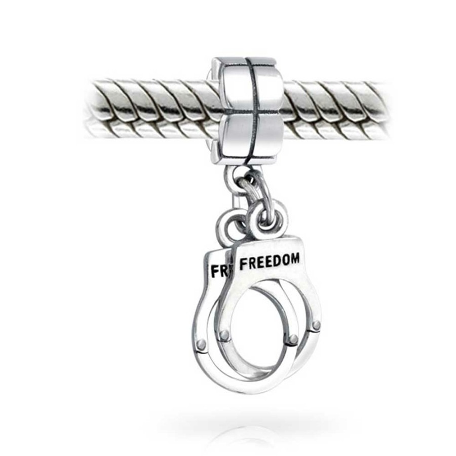 Shop Women Bling Jewelry Charm Bracelets | Handcuff Partners In Crime Shades Of Grey Charm Bead Sterling Silver