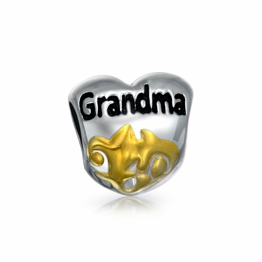 Shop Women Bling Jewelry Unique Charms | Two Tone Heart Shape Floral Daughter Grandmother God Mother Charm Bead