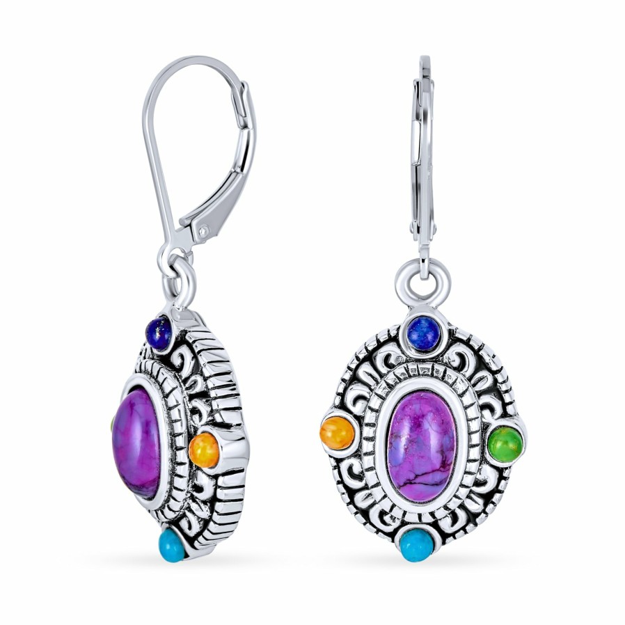 Shop Women Bling Jewelry Dangle Drop Earrings | Western Gemstone Turquoise Medallion Disc Dangle Earrings .925 Silver