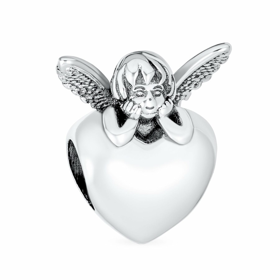 Shop Women Bling Jewelry Engravable Charms | Protection Guardian Angel Wings Heart Bead Charm .925Sterling Silver