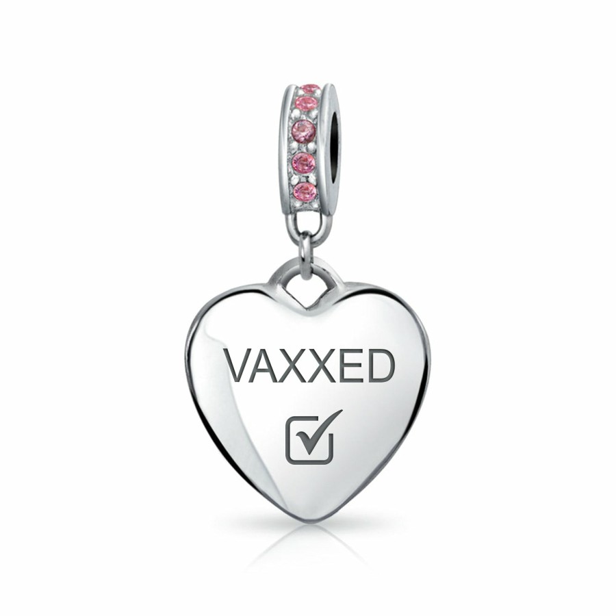 Shop Women Bling Jewelry Engravable Charms | Vaccinated Crystal Heart Dangle Charm Bead Birthstone Colors