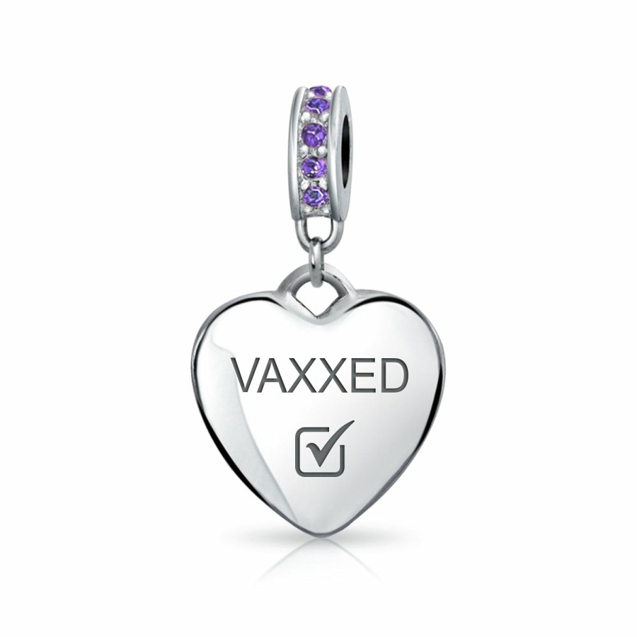 Shop Women Bling Jewelry Engravable Charms | Vaccinated Crystal Heart Dangle Charm Bead Birthstone Colors