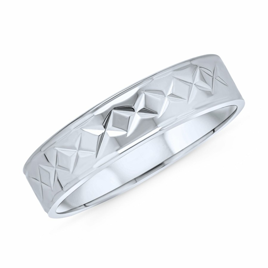 Shop Men Bling Jewelry Mens Rings | Unisex Diamond Cut Striped Wedding Band Ring .925Sterling 5Mm Silver