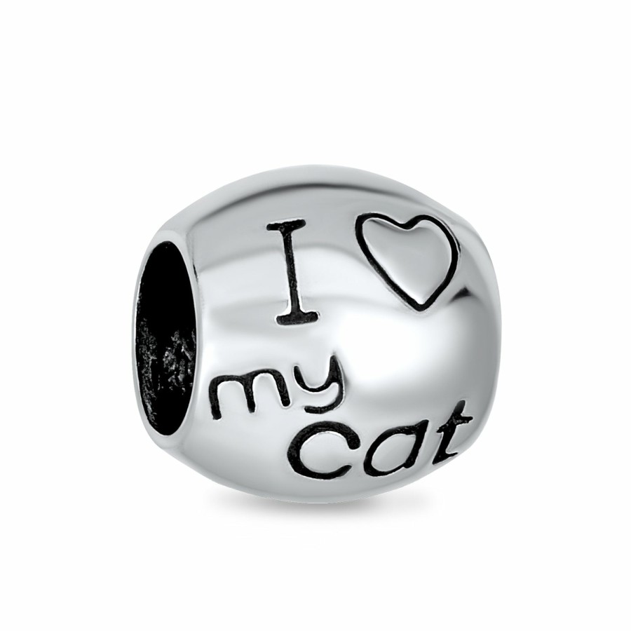 Shop Women Bling Jewelry Dangle Beads | Heart Kitten Pet Words I Love My Cat Charm Bead .925Sterling