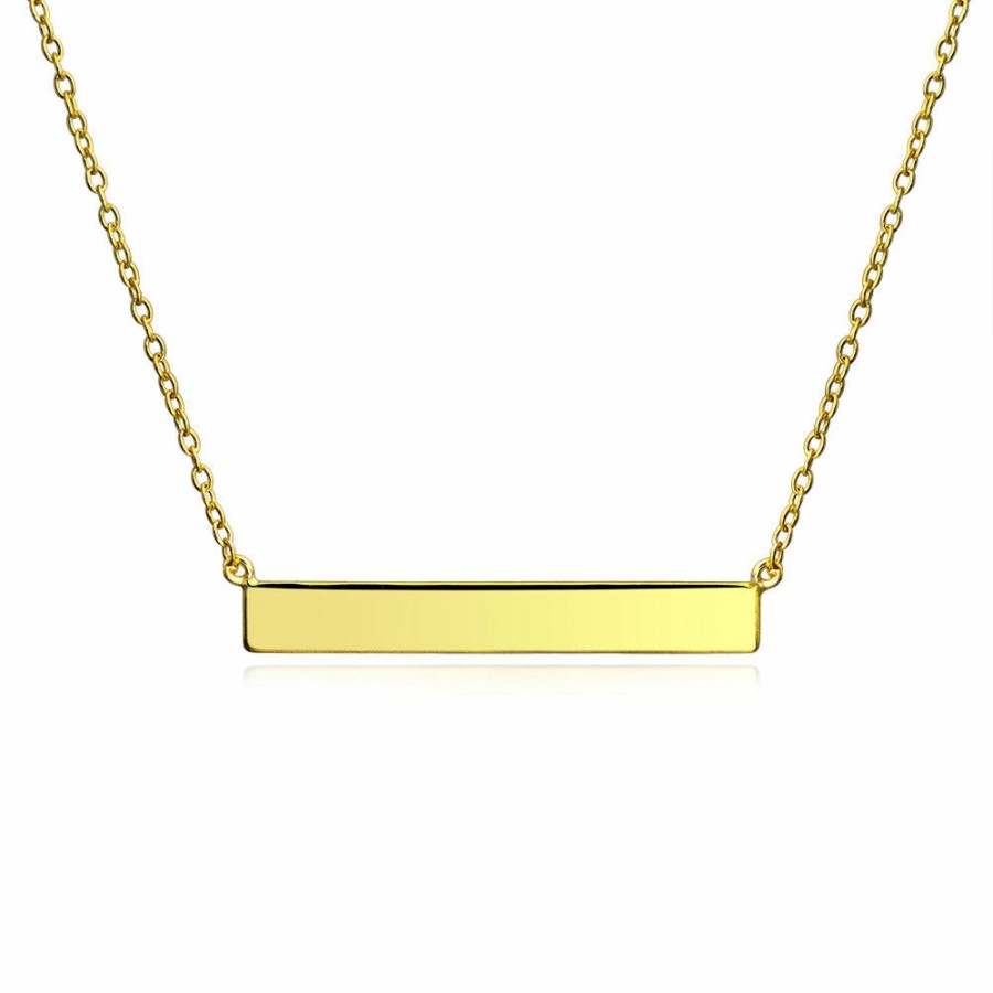 Shop Women Bling Jewelry Engravable Necklaces | Sideway Bar Necklace , Gold Plated .925 Sterling