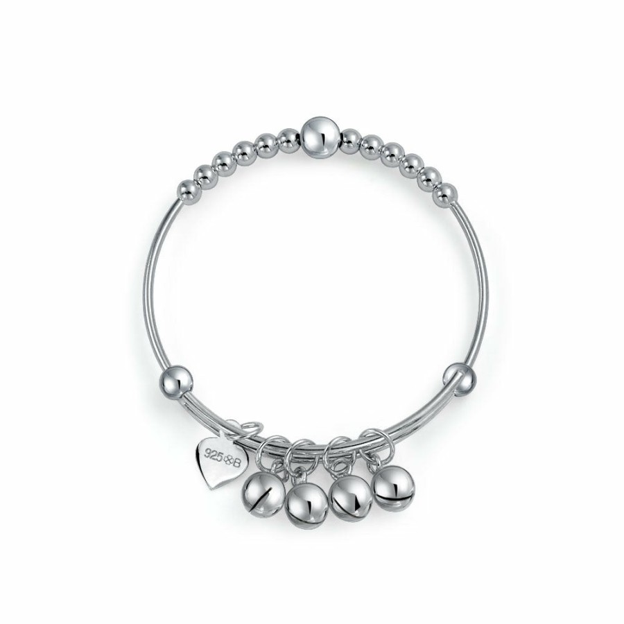 Shop Women Bling Jewelry Charm Bracelets | Round Ball Beaded Dangle Charm Bangle Bracelet Sterling Silver Wrists