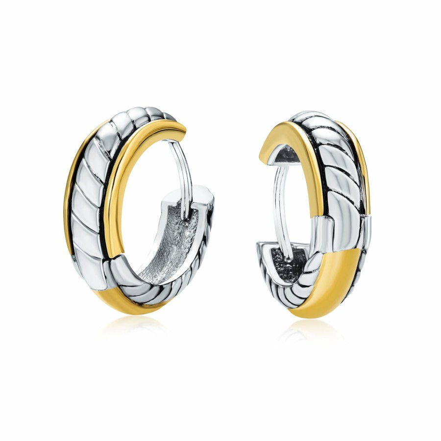 Shop Men Bling Jewelry Mens Earrings | Twist Cable Rope Kpop Hoop Earrings Hinge Gold Silver Plated