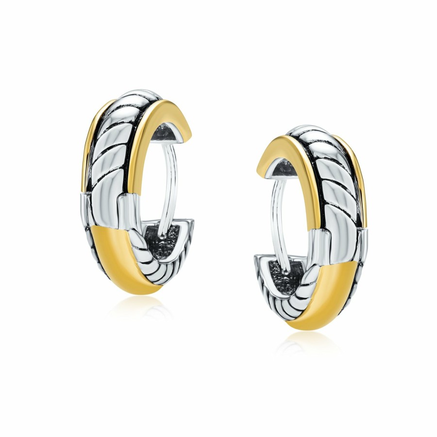 Shop Men Bling Jewelry Mens Earrings | Twist Cable Rope Kpop Hoop Earrings Hinge Gold Silver Plated