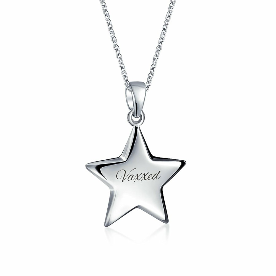 Shop Women Bling Jewelry Engravable Necklaces | Vaxxed Patriotic Star Rock Star Charm Pendant Necklace Sterling Silver