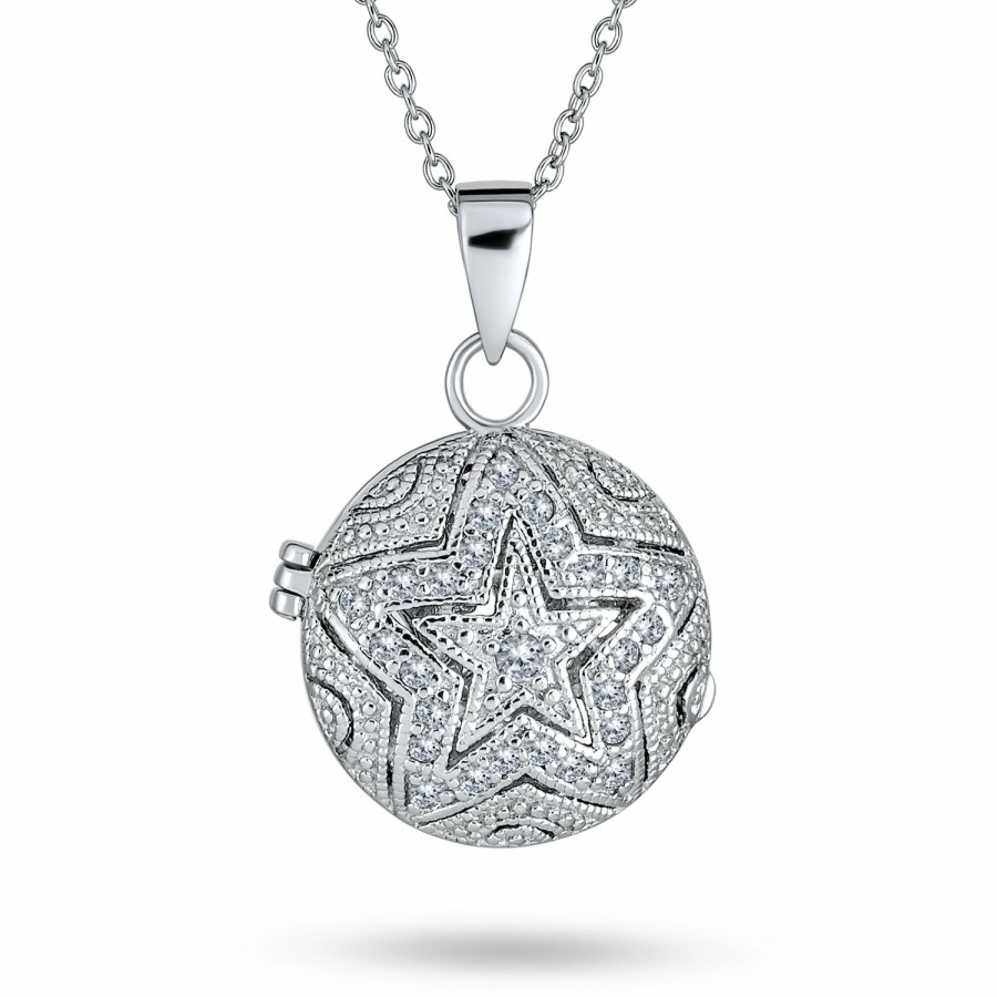 Shop Women Bling Jewelry Lockets | Vintage Celestial Star Cz Pave Aromatherapy Photo Locket .925 Silver