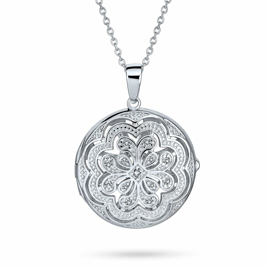 Shop Women Bling Jewelry Lockets | Vintage Celestial Star Cz Pave Aromatherapy Photo Locket .925 Silver