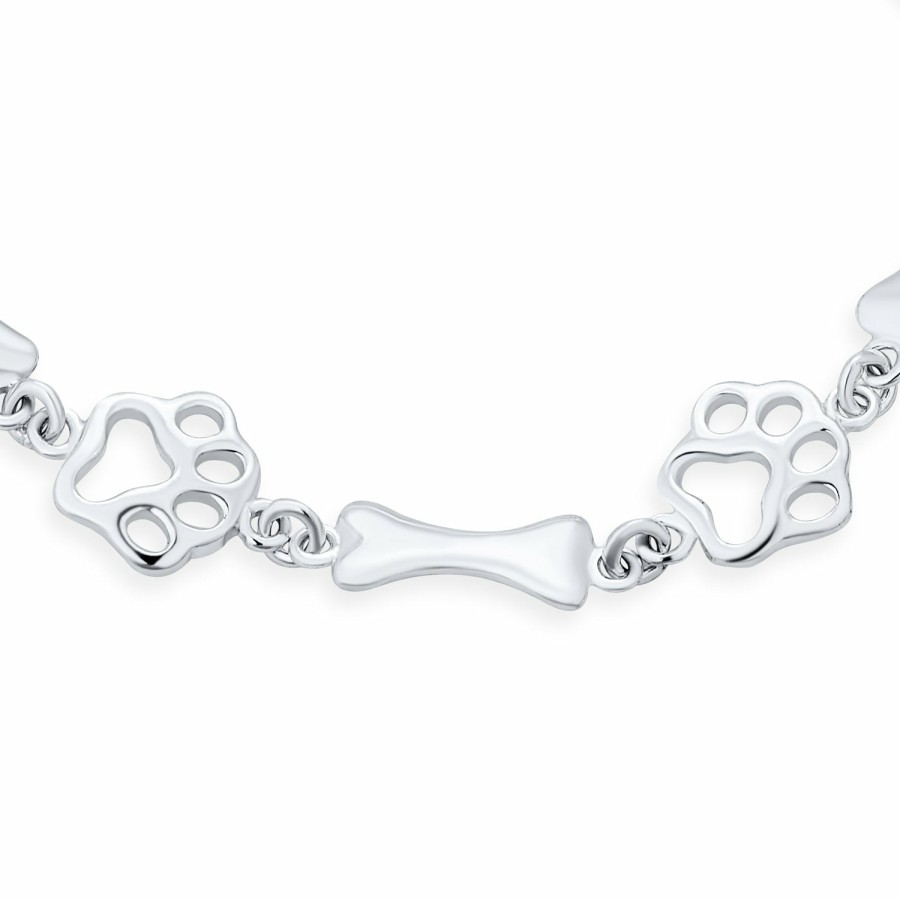 Shop Women Bling Jewelry Unique Bracelets | Pet Lover Dog Puppy Bff Bone Paw Print Charm Bracelet Sterling Silver