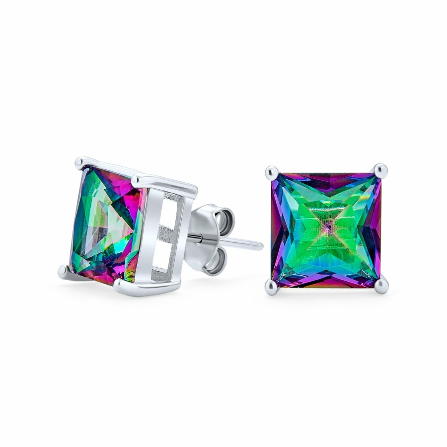 Shop Men Bling Jewelry Mens Earrings | Mystic Rainbow Color-Changing Solitaire Aaa Cz Stud Earrings 925 Sterling Silver