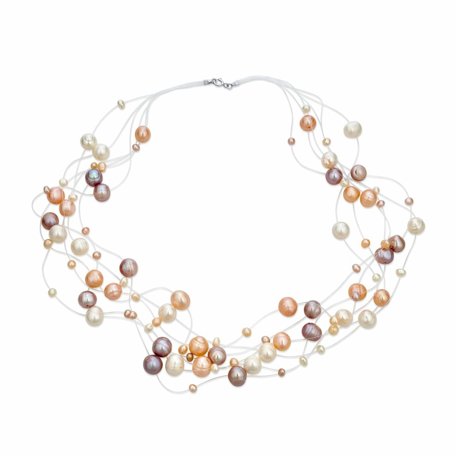 Shop Women Bling Jewelry Choker Necklaces | Freshwater Cultured Pearl Illusion Multi Color Strands Necklace Choker