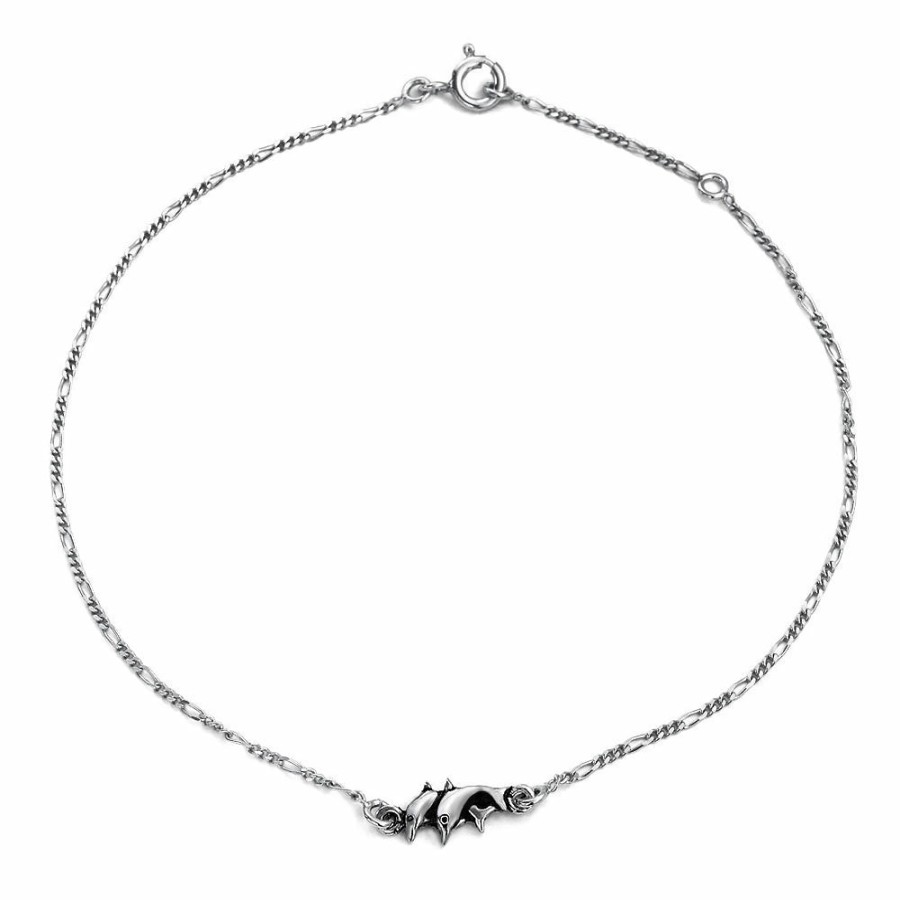 Shop Women Bling Jewelry Ankle Bracelets | Nautical Dolphin Anklet Figaro Chain Ankle Bracelet Sterling Silver