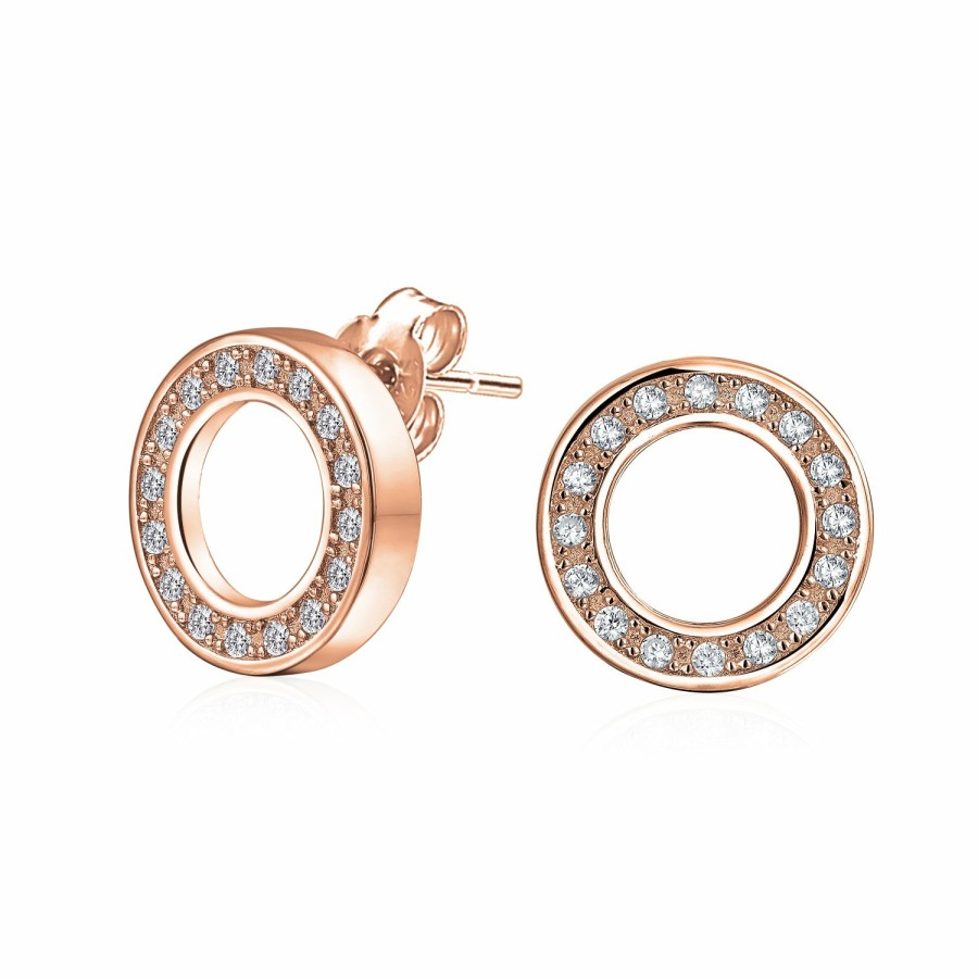 Shop Women Bling Jewelry Stud Earrings | Cz Open Round Circle Drop Dangle Stud Earrings In ,Yellow Gold Or Silver