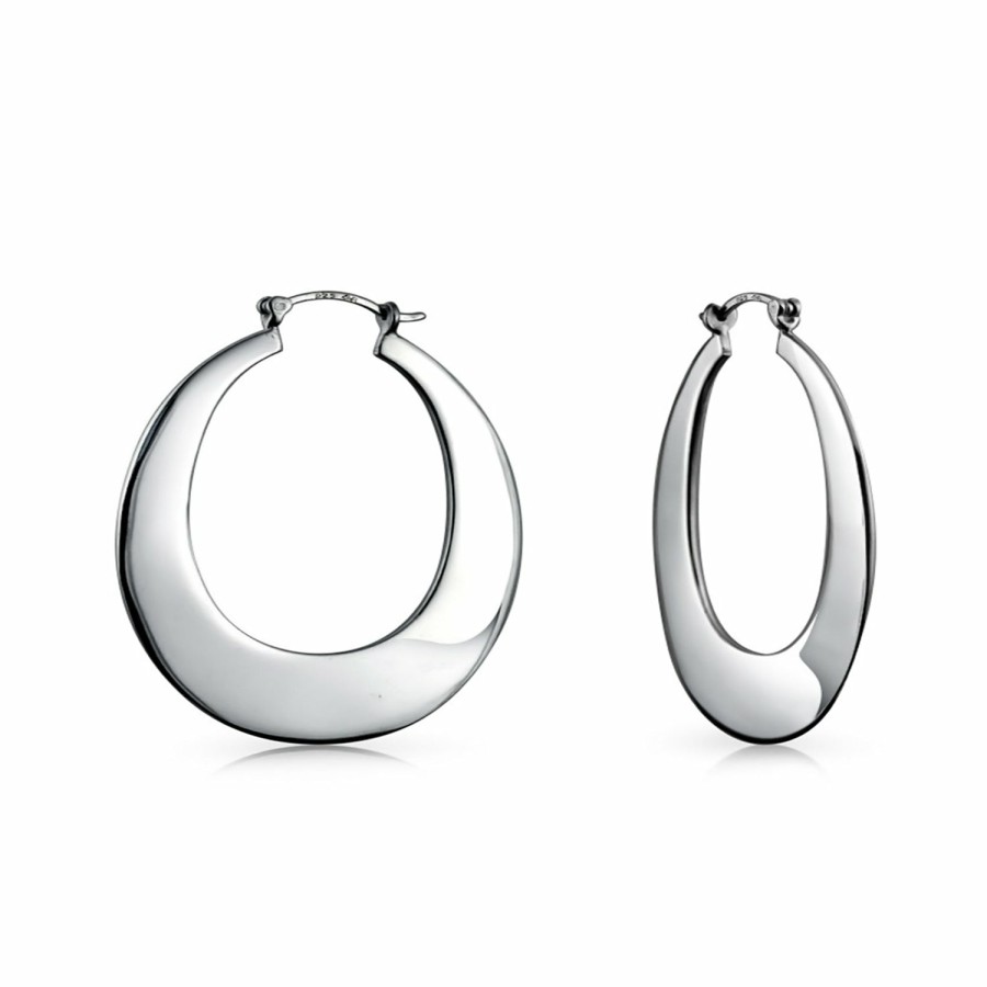 Shop Women Bling Jewelry Hoops Huggies Earrings | Simple Plain Big Flate Tube Hoop Earrings .925 Sterling 1.5"