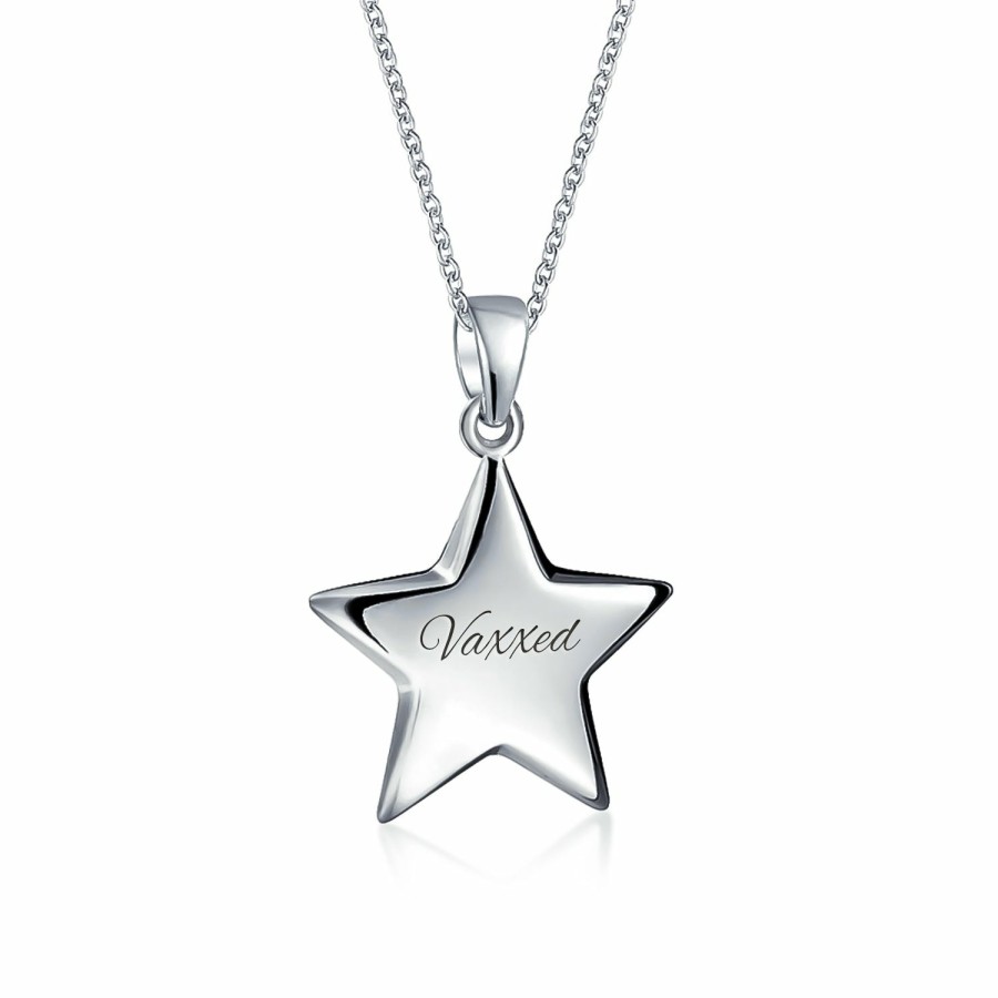 Shop Women Bling Jewelry Abc Initial | Vaxxed Patriotic Star Rock Star Charm Pendant Necklace Sterling Silver