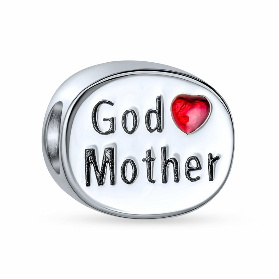 Shop Women Bling Jewelry Mothers Day Charm Beads | God Mother Family Love Heart Oval Two Side Charm Bead Sterling Silver