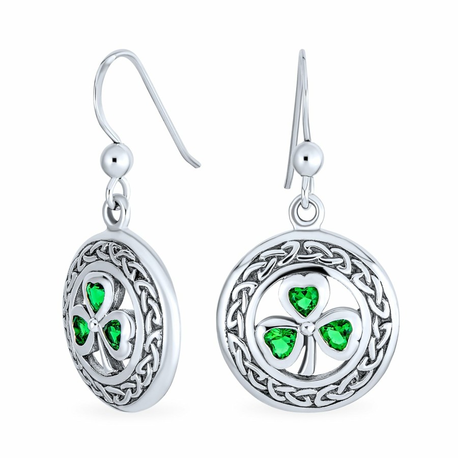 Shop Women Bling Jewelry Stud Earrings | Celtic Four Leaf Emerald Cz Clover Dangle Stud Earrings Sterling