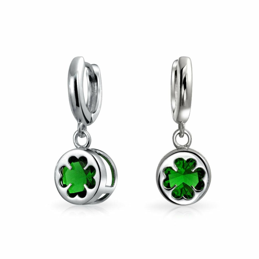 Shop Women Bling Jewelry Stud Earrings | Celtic Four Leaf Emerald Cz Clover Dangle Stud Earrings Sterling