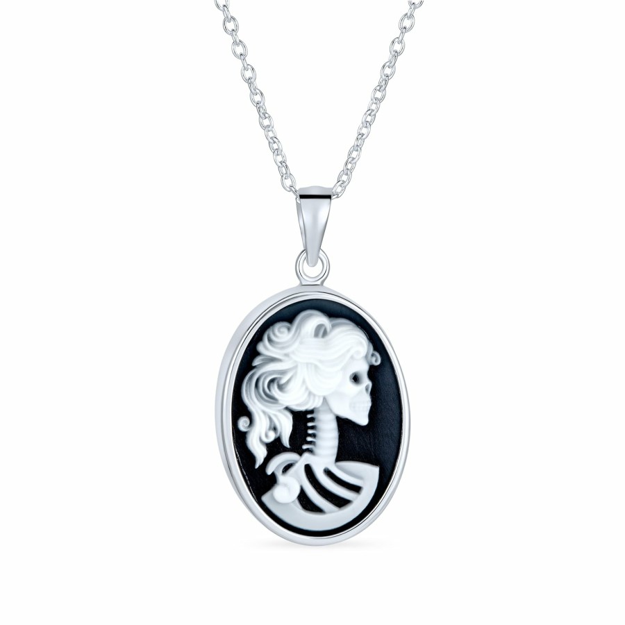 Shop Women Bling Jewelry Pendant Necklaces | White Lolita Young Female Skelton Cameo Pendant Ring .925 Silver