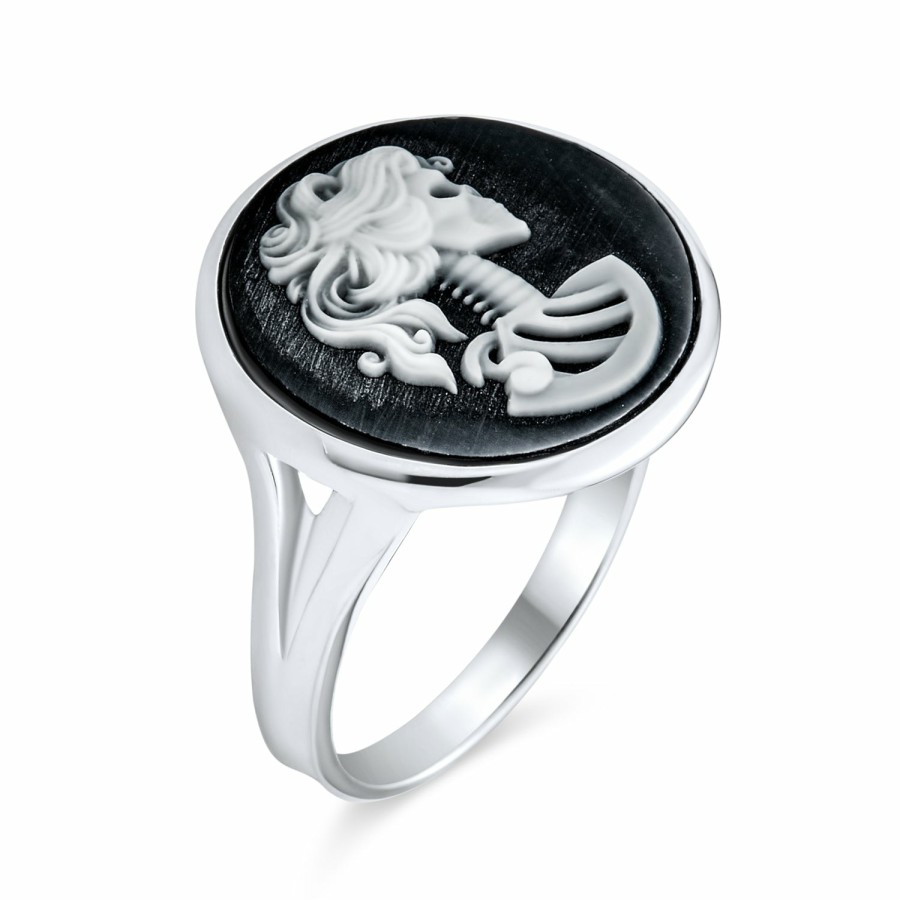 Shop Women Bling Jewelry Pendant Necklaces | White Lolita Young Female Skelton Cameo Pendant Ring .925 Silver