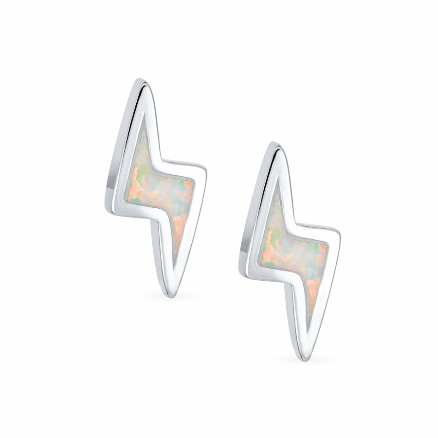 Shop Women Bling Jewelry Stud Earrings | White Opal Thunder Lightning Bolt Stud Earrings .925Sterling Silver