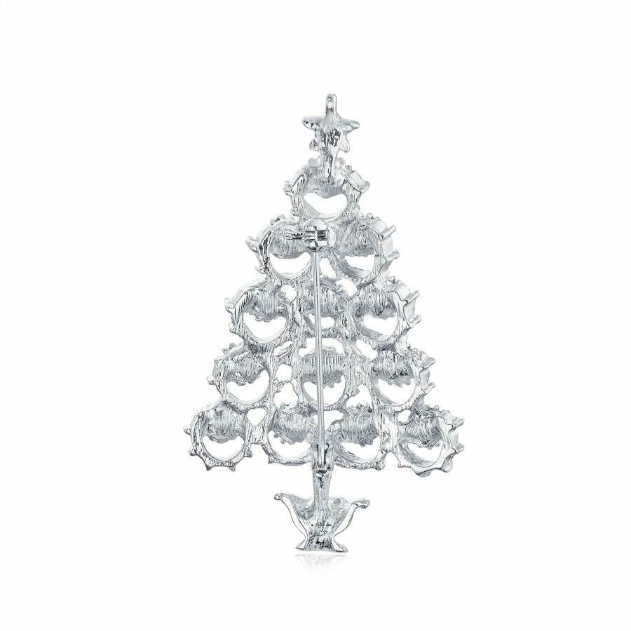 Shop Women Bling Jewelry Pins & Brooches | Crystal White Red Green Large Decorated Christmas Tree Brooch Pin