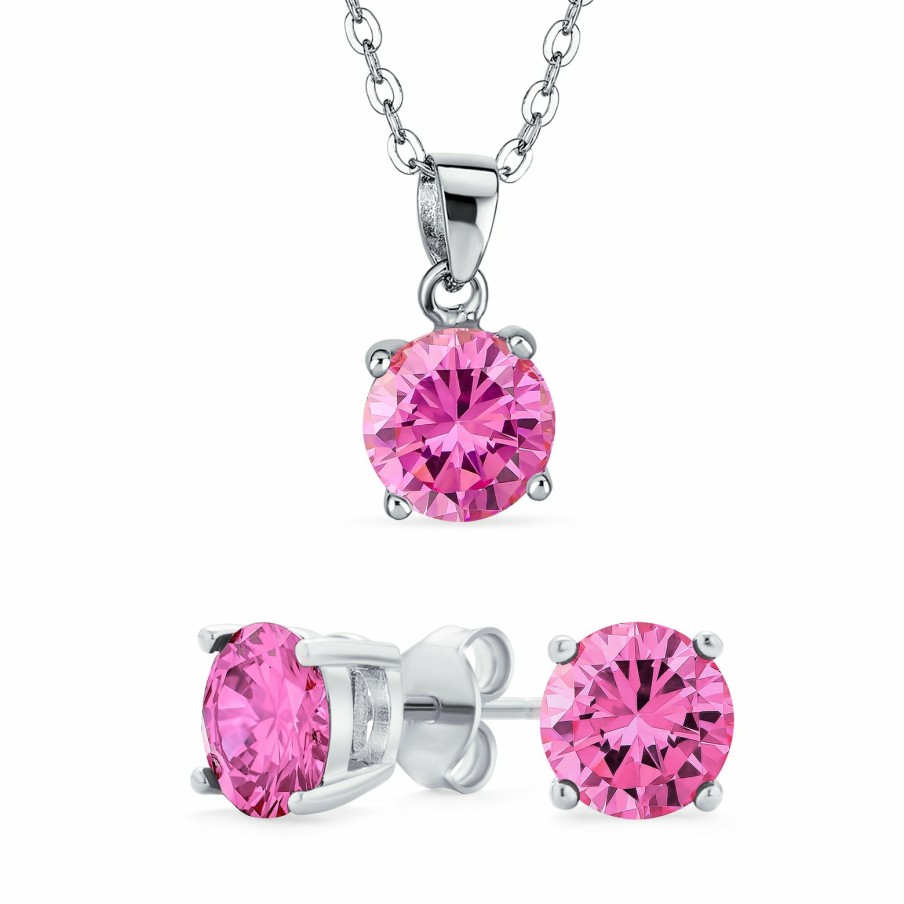 Shop Women Bling Jewelry Jewelry Sets | 2Ct Aaa Cz Round Solitaire Pendant Stud Earrings Imitation Gemstones