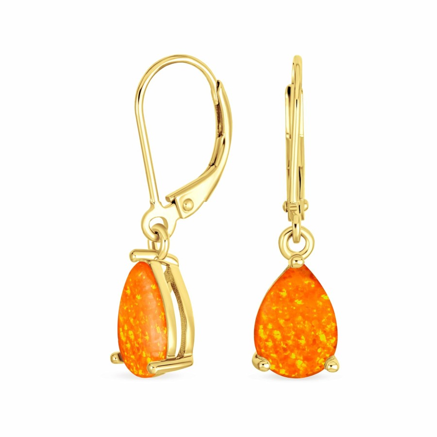 Shop Women Bling Jewelry Dangle Drop Earrings | White Orange Teardrop Dangle Leverback Earrings Gold Plate Silver