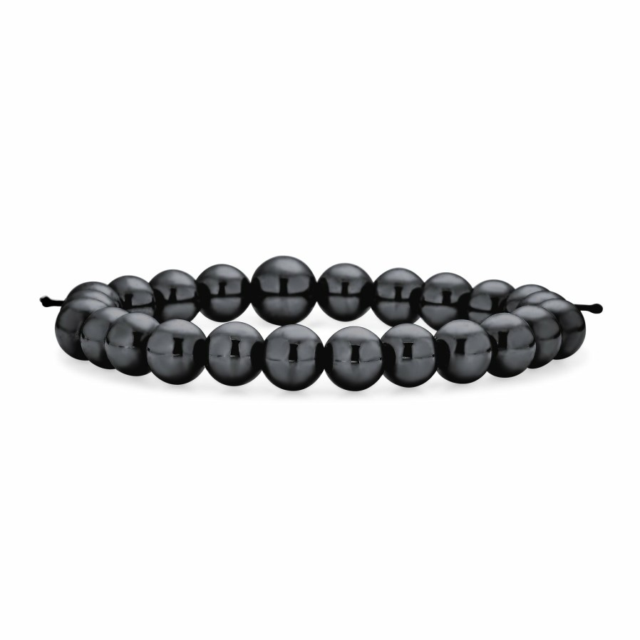 Shop Men Bling Jewelry Mens Bracelets & Id Bracelets | Mala Prayer Grey Hematite Strand Ball Bead Stretch Bracelet 8Mm