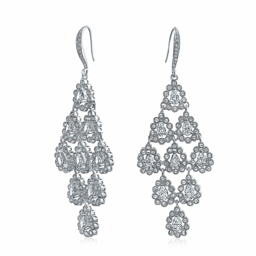 Shop Women Bling Jewelry Chandelier Earrings | Bridal Waterfall Multi Teardrop Marquise Dangle Chandelier Earrings