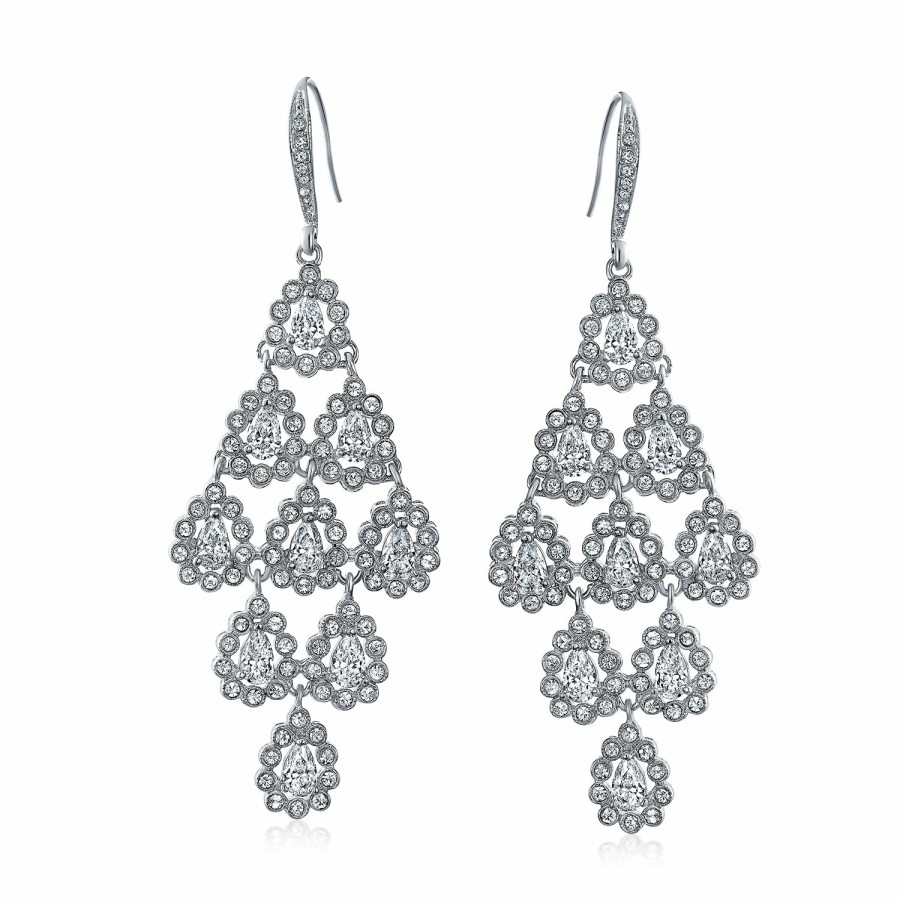 Shop Women Bling Jewelry Chandelier Earrings | Bridal Waterfall Multi Teardrop Marquise Dangle Chandelier Earrings