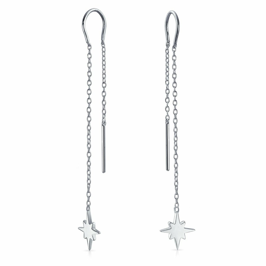 Shop Women Bling Jewelry Dangle Drop Earrings | Celestial Shinning North Star Chain Threader Stud Earrings .925