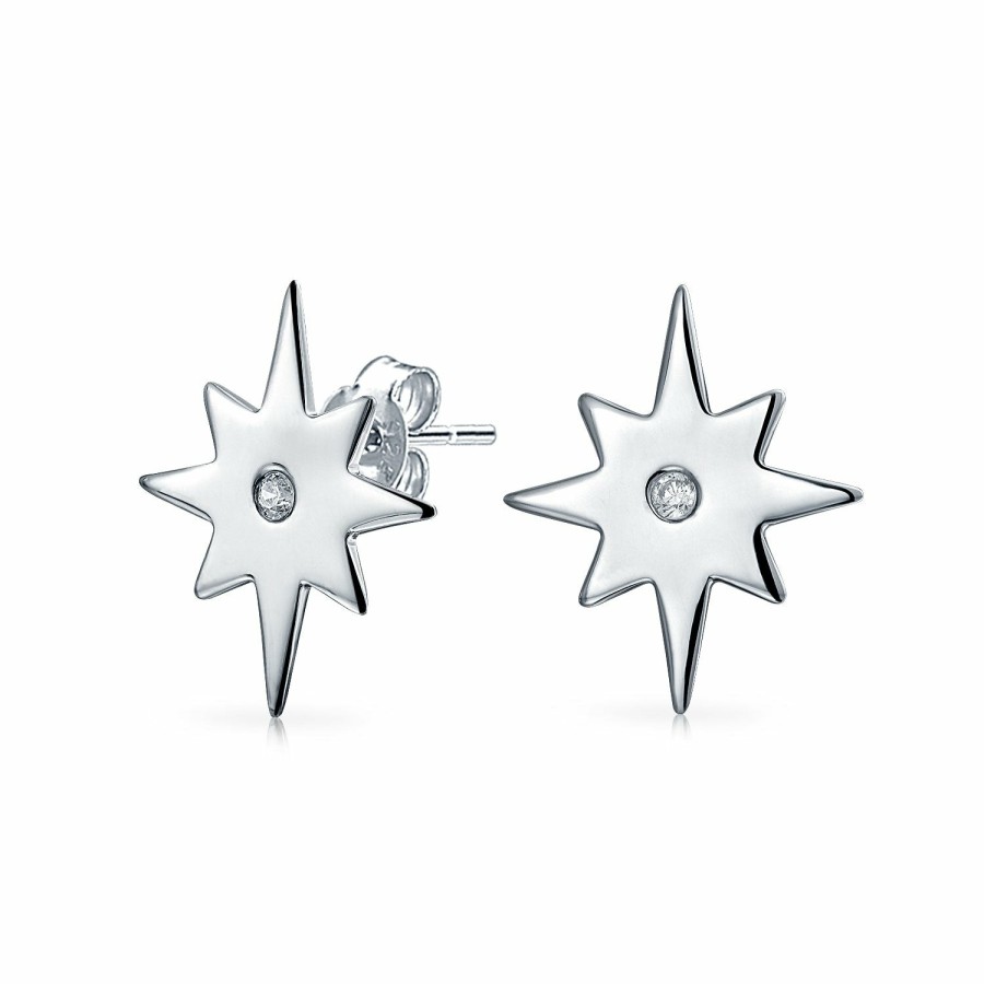 Shop Women Bling Jewelry Dangle Drop Earrings | Celestial Shinning North Star Chain Threader Stud Earrings .925