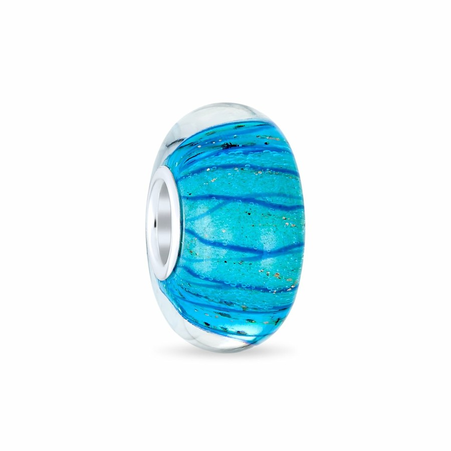 Shop Women Bling Jewelry Glass Crystal Beads | Glitter Striped Murano Glass .925Sterling Silver Bead Charm Spacer