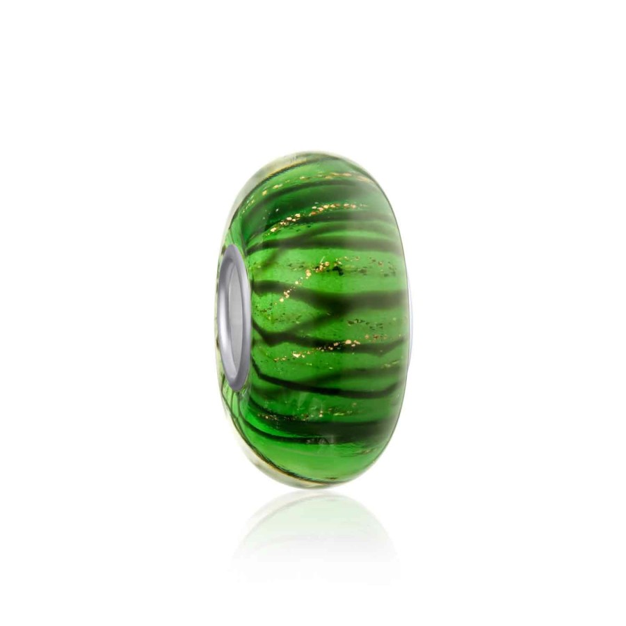 Shop Women Bling Jewelry Glass Crystal Beads | Glitter Striped Murano Glass .925Sterling Silver Bead Charm Spacer