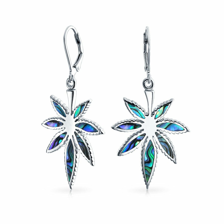 Shop Women Bling Jewelry Pendant Necklaces | Abalone Marijuana Leaf Drop Stud Earrings Pendant .925 Sterling