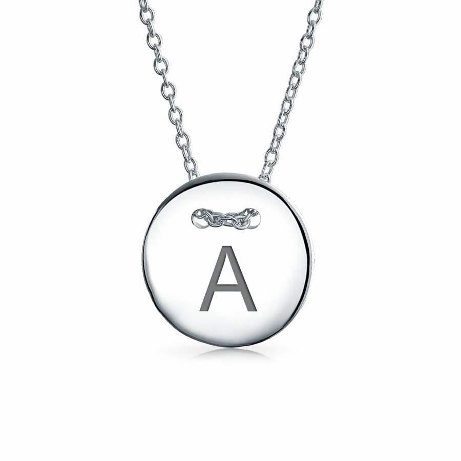 Shop Women Bling Jewelry Abc Initial | Geometric Round Disc Slide Alphabet Initial Pendant Necklace 16In