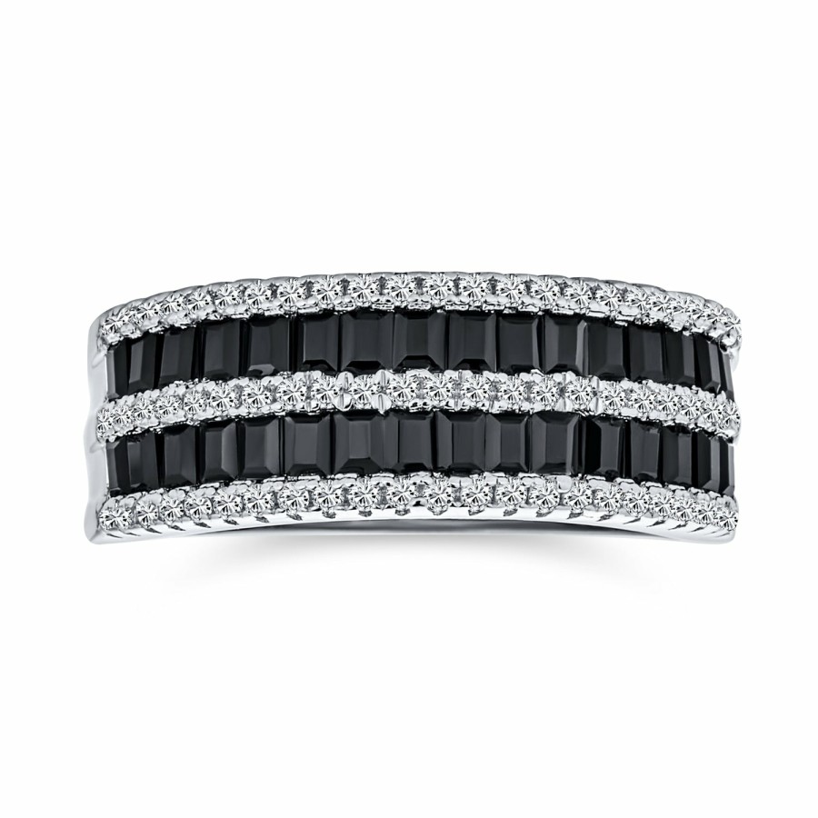 Shop Women Bling Jewelry Unique Rings | Two Tone And White Pave 1/2 Eternity Band Ring Sterling Silver Black