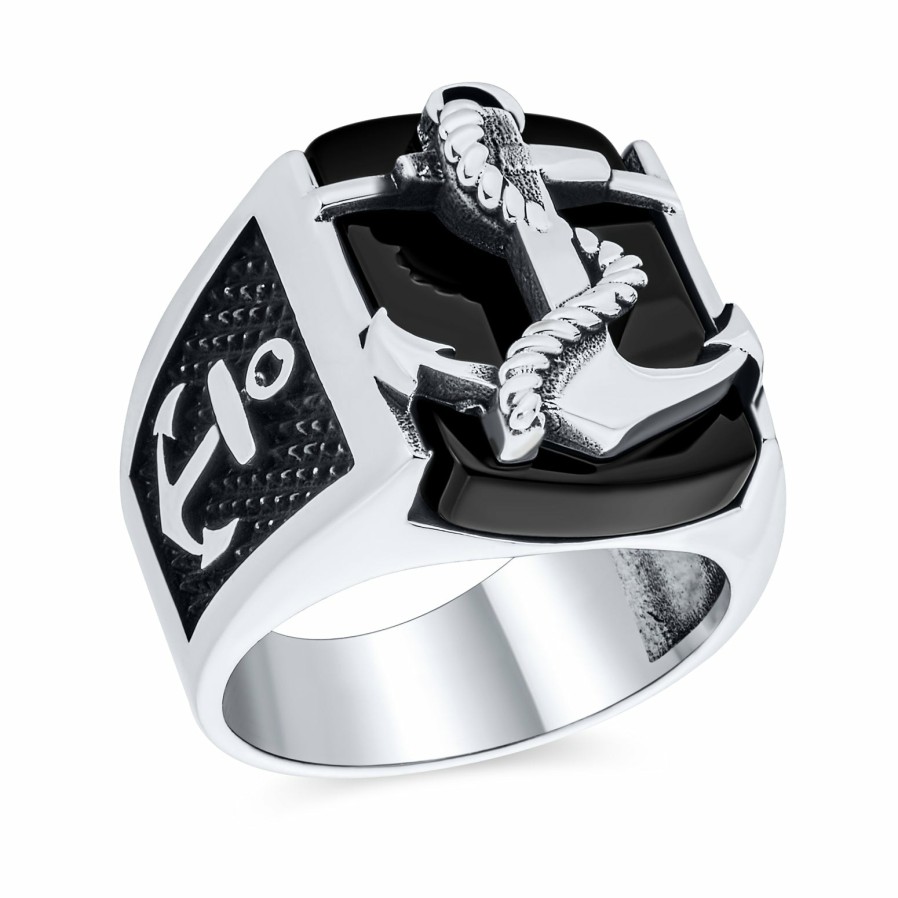 Shop Men Bling Jewelry Mens Rings | Mens Nautical Large Boat Anchor Signet Ring .925 Sterling Silver