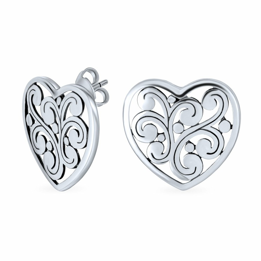 Shop Women Bling Jewelry Stud Earrings | Swirl Filigree Scroll Heart Stud Earrings Women .925 Sterling Silver