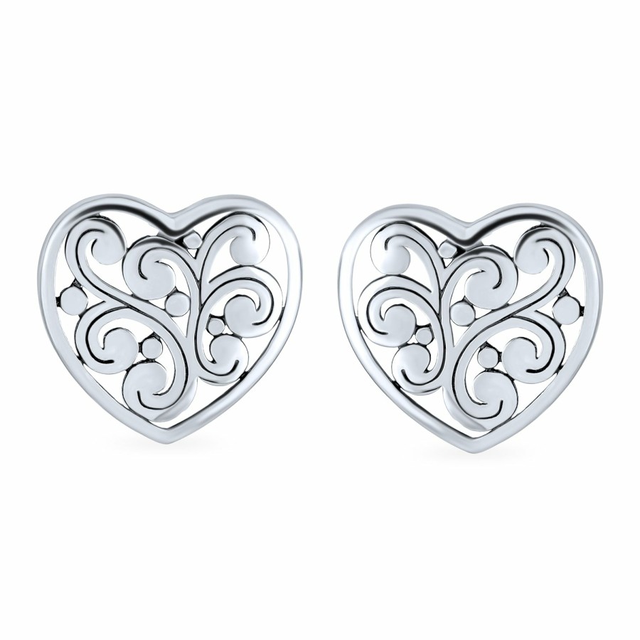 Shop Women Bling Jewelry Stud Earrings | Swirl Filigree Scroll Heart Stud Earrings Women .925 Sterling Silver