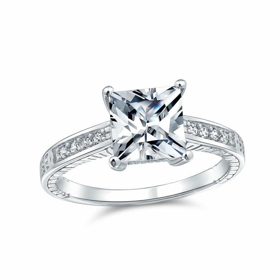 Shop Women Bling Jewelry Engagement Rings | 3Ct Princess Cut Solitaire Aaa Cz Engagement Ring .925 Sterling Silver