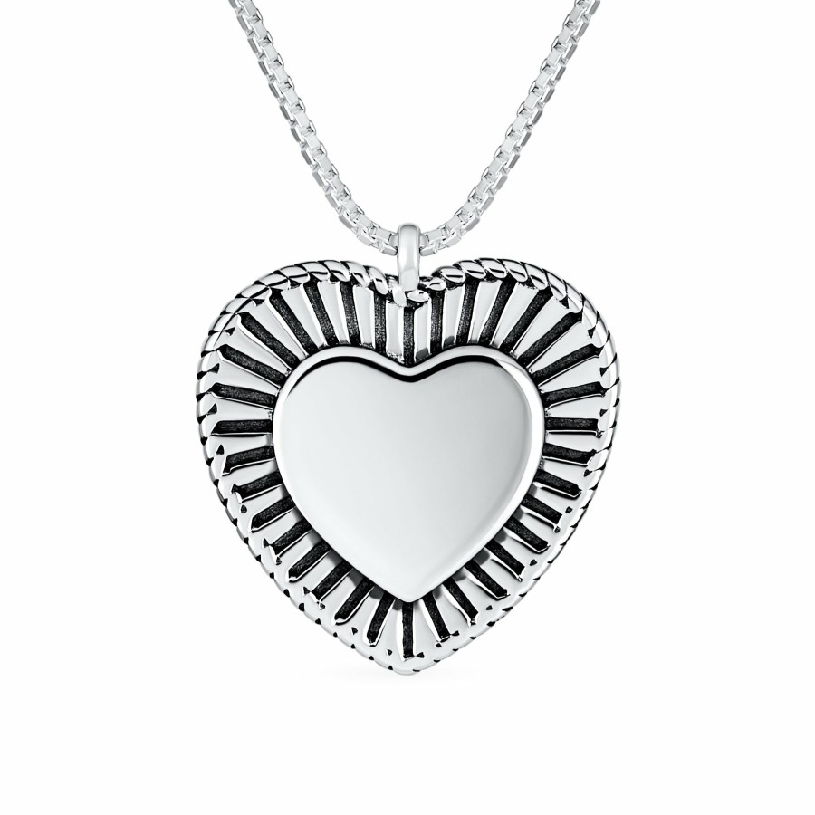 Shop Women Bling Jewelry | Letter Alphabet Initial Medium Heart Pendant Necklace Sterling Silver