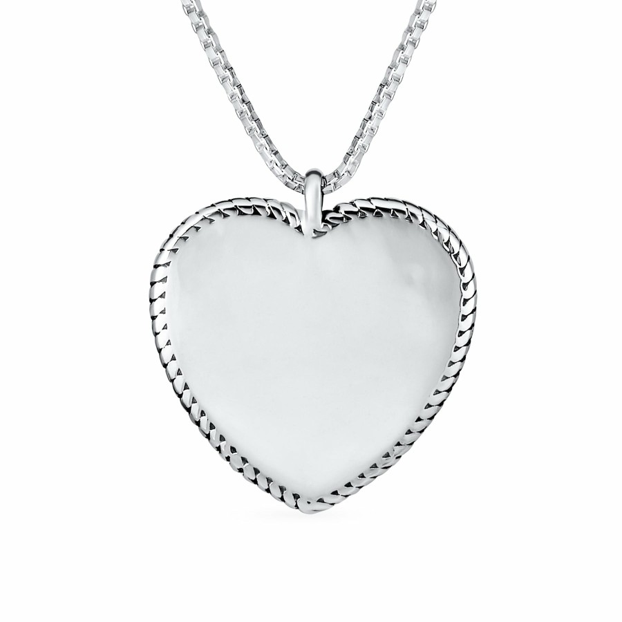 Shop Women Bling Jewelry | Letter Alphabet Initial Medium Heart Pendant Necklace Sterling Silver