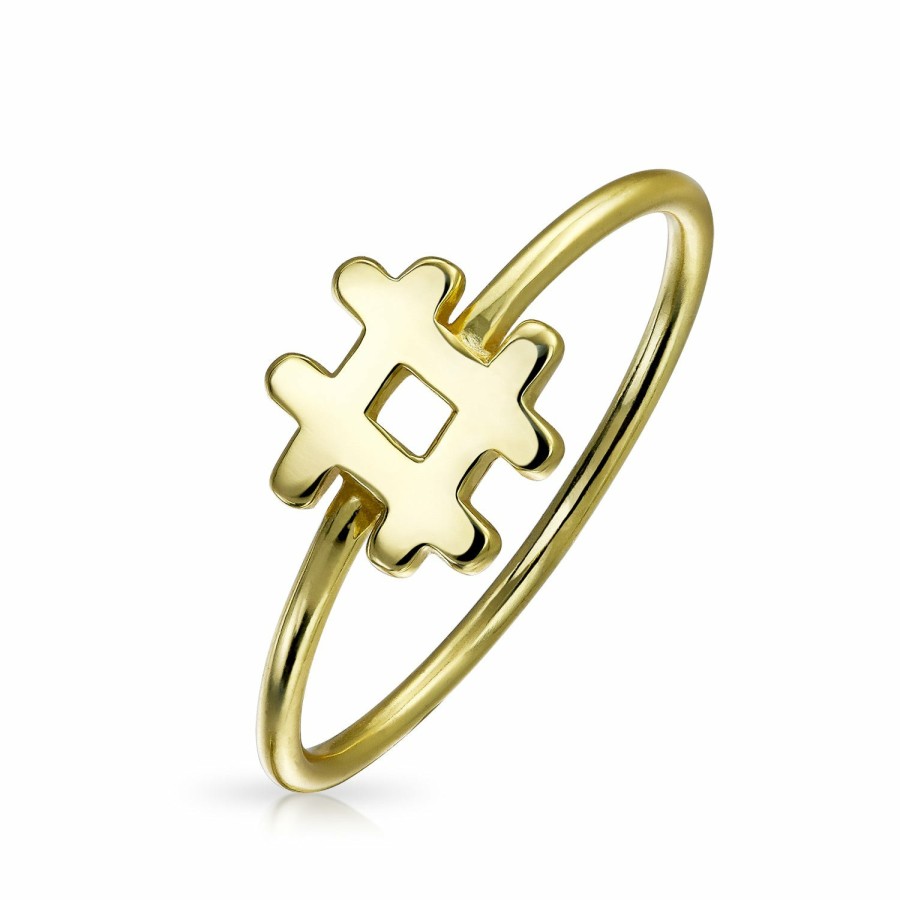 Shop Women Bling Jewelry | Tiny Thin Hashtag Ring Band Gold Plated .925 Sterling Silver 1Mm