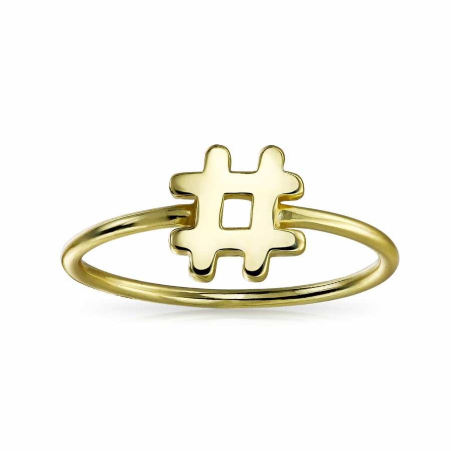 Shop Women Bling Jewelry | Tiny Thin Hashtag Ring Band Gold Plated .925 Sterling Silver 1Mm